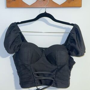 Haute Monde Black Puff Sleeve Crop Top